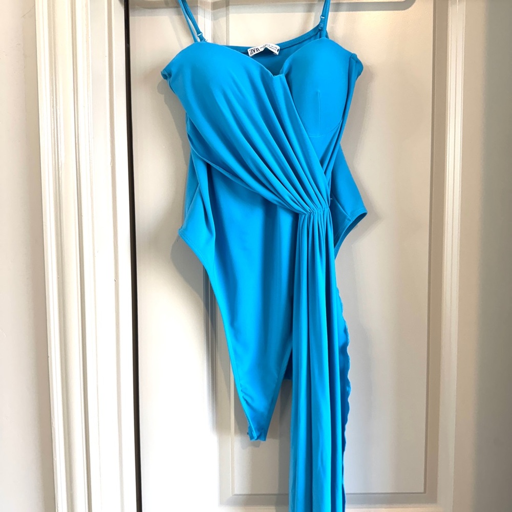 Zara Vibrant Blue One-Piece Draped Bodysuit